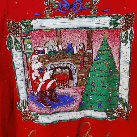 Vintage Holiday Time Sz M Red Christmas Ugly Tacky Sweatshirt Santa Scene - Picture 2 of 7